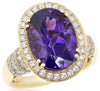 ESTATE LARGE 6.59CT DIAMOND & AAA AMETHYST 14K YELLOW GOLD 3D OVAL HALO FUN RING