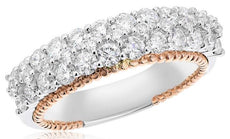 ESTATE 1.38CT DIAMOND 14K WHITE & ROSE GOLD 3 ROW SEMI ETERNITY ANNIVERSARY RING