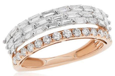 1.08CT DIAMOND 18K WHITE & ROSE GOLD ROUND & BAGUETTE MULTI ROW ANNIVERSARY RING