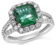 3.37CT DIAMOND & AAA EMERALD 18KT WHITE GOLD SQUARE HALO OCTAGON ENGAGEMENT RING