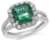 3.37CT DIAMOND & AAA EMERALD 18KT WHITE GOLD SQUARE HALO OCTAGON ENGAGEMENT RING