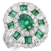 LARGE 5.74CT DIAMOND & AAA EMERALD 18KT WHITE GOLD FLOWER MULTI SHAPE FUN RING