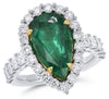 6.48CT DIAMOND & AAA EMERALD 18KT WHITE GOLD PEAR SHAPE & ROUND ENGAGEMENT RING