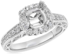 .63CT DIAMOND 18KT WHITE GOLD 3D SQUARE HALO CLASSIC SEMI MOUNT ENGAGEMENT RING