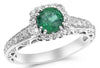 1.37CT DIAMOND & AAA EMERALD 18KT WHITE GOLD ROUND HALO FILIGREE ENGAGEMENT RING
