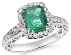 2.78CT DIAMOND & AAA EMERALD 14KT WHITE GOLD 3D ROUND & SQUARE ENGAGEMENT RING