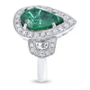 LARGE 8.0CT DIAMOND & AAA EMERALD 18KT WHITE GOLD 3D PEAR SHAPE ENGAGEMENT RING