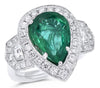 LARGE 8.0CT DIAMOND & AAA EMERALD 18KT WHITE GOLD 3D PEAR SHAPE ENGAGEMENT RING