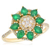 ESTATE 1.34CT DIAMOND & AAA EMERALD 14KT YELLOW GOLD 3D FLOWER FUN RING