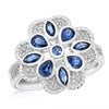 ESTATE 1.26CT DIAMOND AAA SAPPHIRE 14K WHITE GOLD 3D MULTI SHAPE FLOWER FUN RING