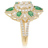 2.32CT DIAMOND & AAA EMERALD 18KT YELLOW GOLD 3D PEAR SHAPE FLOWER COCKTAIL RING