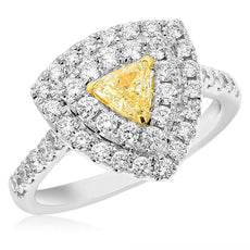 1.29CT WHITE & FANCY YELLOW DIAMOND 14KT TWO TONE GOLD TRILLION ENGAGEMENT RING