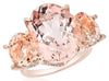 LARGE 17.64CT DIAMOND & AAA MORGANITE 14KT ROSE GOLD 3D THREE STONE OVAL RING