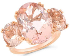 LARGE 15.65CT DIAMOND & AAA MORGANITE 14KT ROSE GOLD 3D OVAL ANNIVERSARY RING