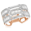 WIDE .77CT DIAMOND 14K WHITE & ROSE GOLD ROUND & BAGUETTE 3 ROW HEXAGON FUN RING