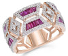 WIDE 2.47CT DIAMOND & AAA RUBY 18KT ROSE GOLD ROUND & BAGUETTE ANNIVERSARY RING