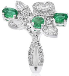 2.34CT DIAMOND & AAA EMERALD 18KT WHITE GOLD ROUND & BAGUETTE MULTI SHAPE RING
