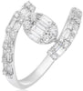 .74CT DIAMOND 18K WHITE GOLD ROUND & BAGUETTE CLUSTER OVAL CRISS CROSS LOVE RING