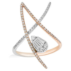 .51CT DIAMOND 18KT WHITE GOLD ROUND & BAGUETTE CLUSTER PEAR SHAPE ZIG ZAG RING