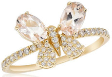 1.16CT DIAMOND & AAA MORGANITE 14KT YELLOW GOLD 3D CLASSIC BUTTERFLY LOVE RING