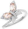ESTATE 1.10CT DIAMOND & AAA MORGANITE 14KT WHITE GOLD 3D BUTTERFLY LOVE RING