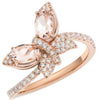 ESTATE 1.22CT DIAMOND & AAA MORGANITE 14KT ROSE GOLD 3D BUTTERFLY LOVE RING