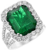 EXTRA LARGE 9.23CT DIAMOND & AAA EMERALD 18KT WHITE GOLD 3D HALO ENGAGEMENT RING