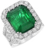 EXTRA LARGE 12.19CT DIAMOND & AAA EMERALD 18KT WHITE GOLD HALO ENGAGEMENT RING