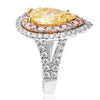 LARGE 6.88CT WHITE FANCY YELLOW & PINK DIAMOND 18KT 2 TONE GOLD ENGAGEMENT RING