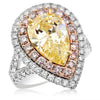 LARGE 6.88CT WHITE FANCY YELLOW & PINK DIAMOND 18KT 2 TONE GOLD ENGAGEMENT RING