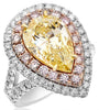 LARGE 6.88CT WHITE FANCY YELLOW & PINK DIAMOND 18KT 2 TONE GOLD ENGAGEMENT RING