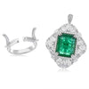 LARGE 16.87CT DIAMOND & AAA EMERALD 18K WHITE GOLD INTERCHANGEABLE RING PENDANT