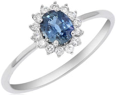 .52CT DIAMOND & AAA SAPPHIRE 14KT WHITE GOLD 3D OVAL FLOWER CLASSIC LOVE RING