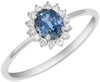 .52CT DIAMOND & AAA SAPPHIRE 14KT WHITE GOLD 3D OVAL FLOWER CLASSIC LOVE RING