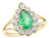 1.53CT DIAMOND & AAA EMERALD 14KT YELLOW GOLD PEAR SHAPE & ROUND FLOWER FUN RING