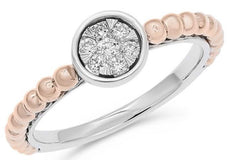ESTATE .15CT DIAMOND 14KT WHITE AND ROSE GOLD 3D CLUSTER BEZEL BEADED FUN RING
