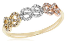ESTATE .19CT DIAMOND 14KT WHITE YELLOW AND ROSE GOLD 3D INFINITY LOVE RING