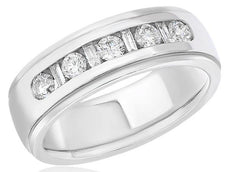 WIDE .52CT DIAMOND 14K WHITE GOLD ROUND & BAGUETTE CHANNEL MENS ANNIVERSARY RING