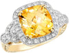 ESTATE 3.20CT DIAMOND & AAA CITRINE 14K YELLOW GOLD 3D CUSHION & ROUND HALO RING