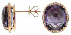 11.68CT DIAMOND & AAA AMETHYST 14KT ROSE GOLD CUSHION CLASSIC HALO STUD EARRINGS