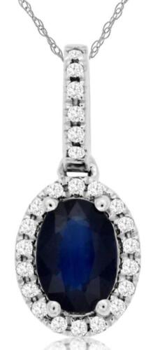 1.12CT DIAMOND & AAA SAPPHIRE 14KT WHITE GOLD OVAL & ROUND FLOWER HALO PENDANT