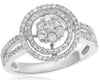 ESTATE WIDE .62CT DIAMOND 14KT WHITE GOLD 3D FLOWER DOUBLE HALO LOVE RING
