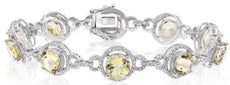 14.44CT DIAMOND & AAA LEMON QUARTZ 14K WHITE GOLD ROUND HALO FUN TENNIS BRACELET