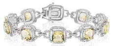 16.72CT DIAMOND & AAA LEMON QUARTZ 14KT WHITE GOLD CUSHION HALO TENNIS BRACELET
