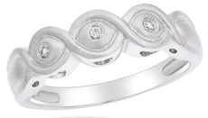 0.04CT DIAMOND 18KT WHITE GOLD 3D ROUND 3 STONE INFINITY MATTTE & SHINY LOVE RING