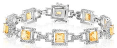 8.64CT ROUND & PRINCESS DIAMOND & AAA CITRINE 14KT WHITE GOLD 3D TENNIS BRACELET