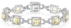 8.77CT DIAMOND & AAA LEMON QUARTZ 14KT WHITE GOLD PRINCESS HALO TENNIS BRACELET