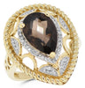 3.17CT DIAMOND & AAA SMOKY TOPAZ 14KT YELLOW GOLD 3D PEAR SHAPE & ROUND FUN RING