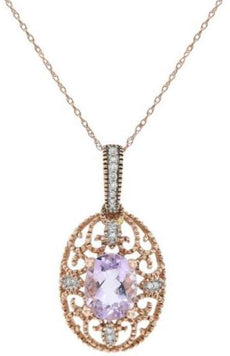 1.84CT DIAMOND & AAA PINK AMETHYST 14KT ROSE GOLD 3D FILIGREE OVAL FUN PENDANT