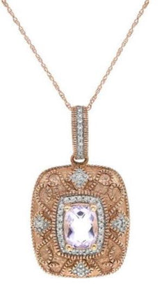 1.46CT DIAMOND & AAA PINK AMETHYST 14KT ROSE GOLD ROUND & CUSHION SQUARE PENDANT